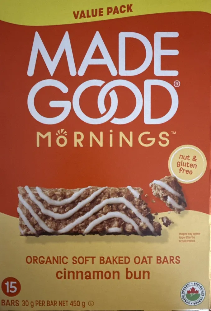Mornings Organic Soft Baked Oat Bars Cinnamon Bun