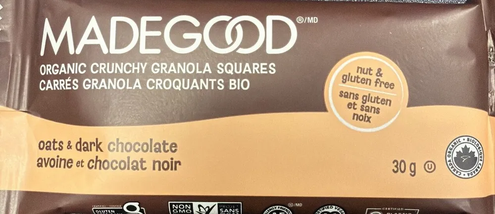 ORGANIC CRUNCHY GRANOLA SQUARES oats & dark chocolate