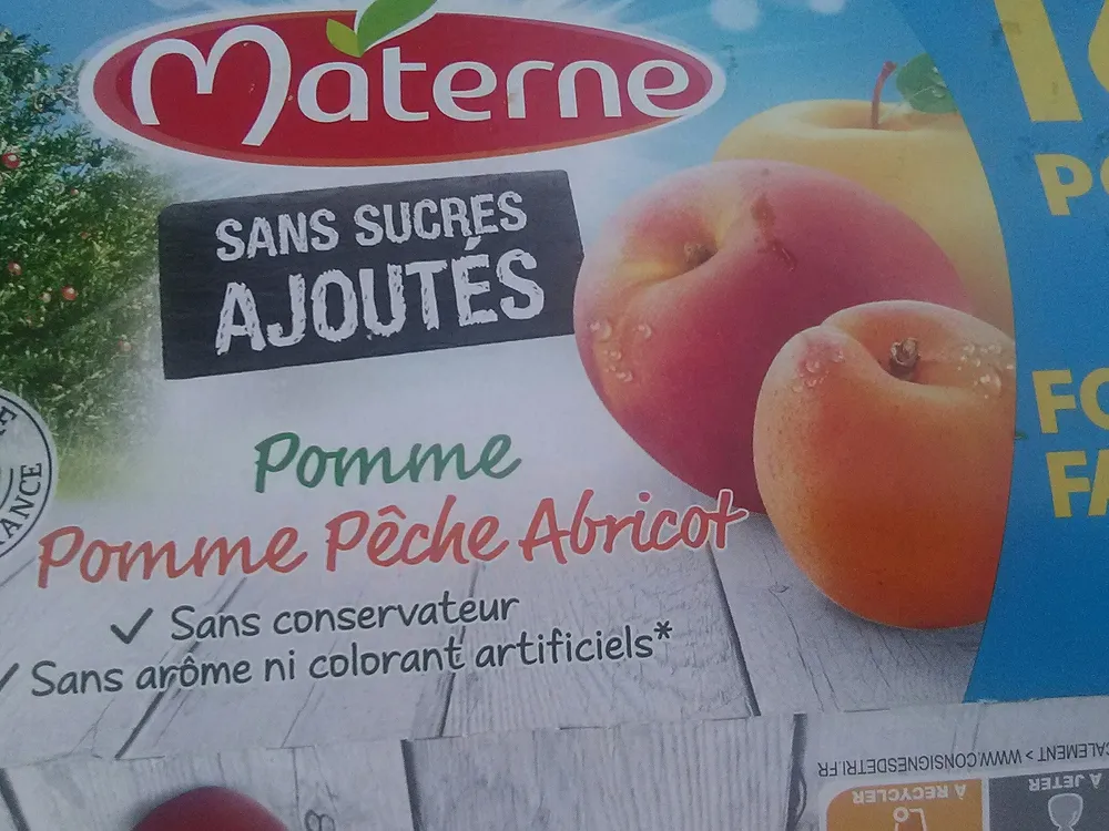 materne pomme peche abricot sabs sucres ajoutes