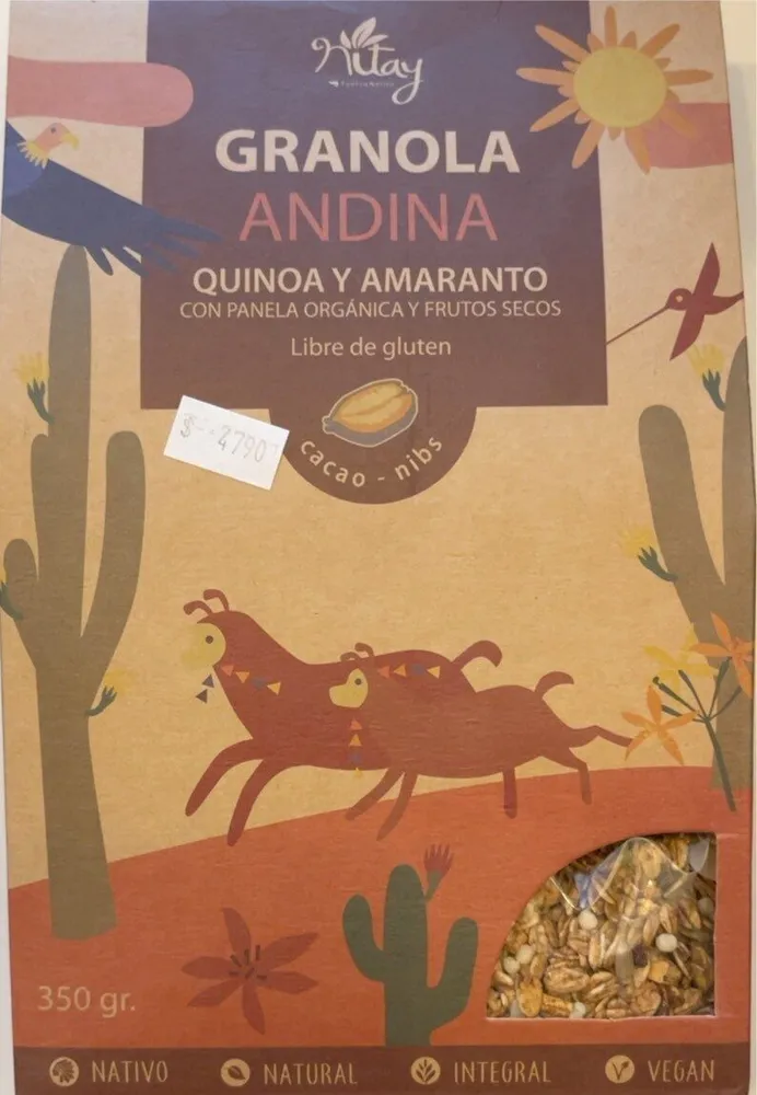 Granola andina quinoa y amaranto frutos secos cacao