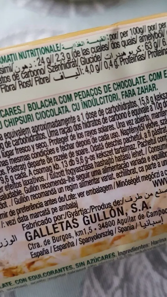 Bolacha com Pedaços de Chocolate, com Edulcorantes, Sem Açúcar