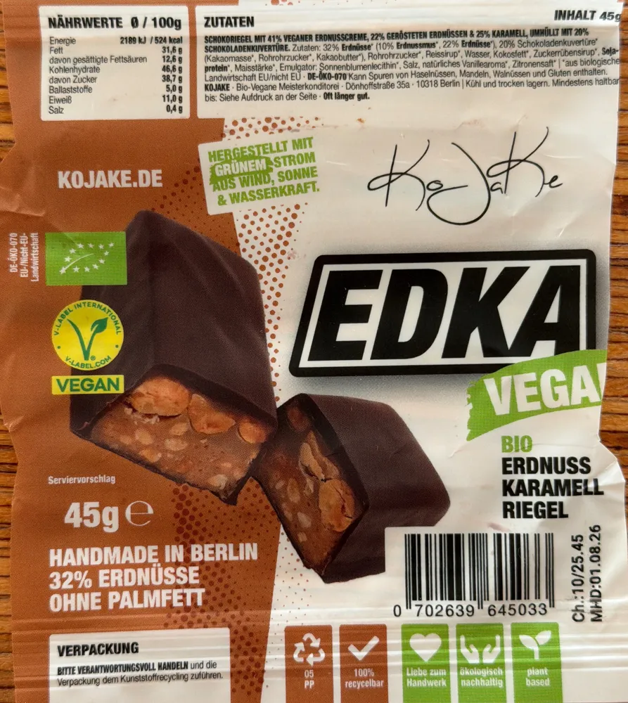 Erdnuss Karamell Riegel (Vegan)