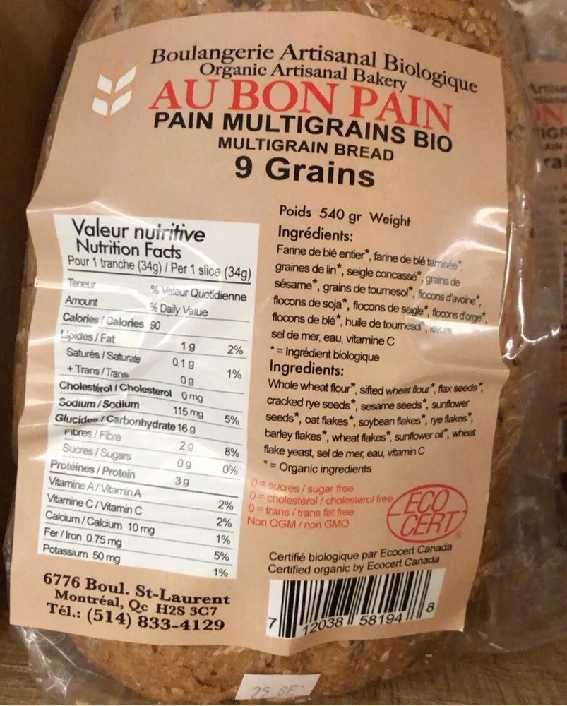 Pain multigrains bio 9 grains