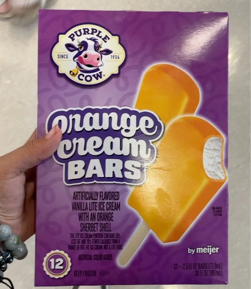 Vanilla lite ice cream with an orange sherbet shell cream bars