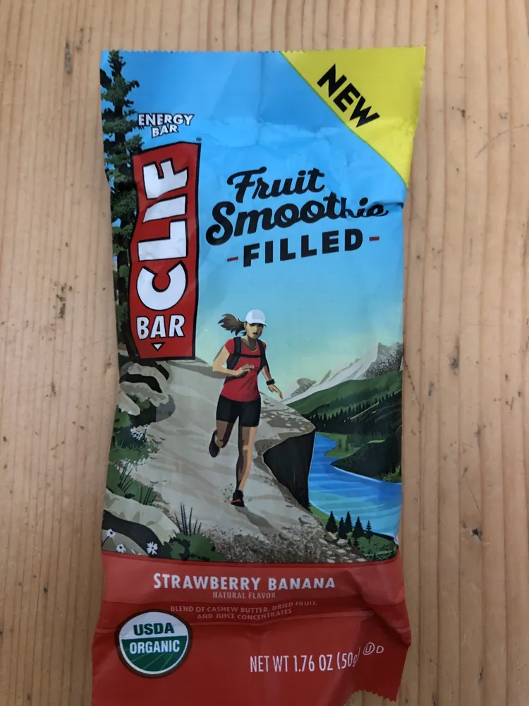 Strawberry banana fruit smoothie filled energy bar, strawberry banana