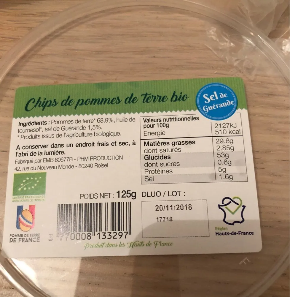 Chips de pommes de terre bio