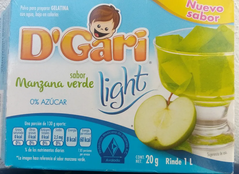 Polvo para preparar gelatina de agua sabor Manzana verde
