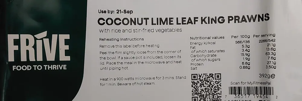 Coconut Lime Leaf King Prawns with rice