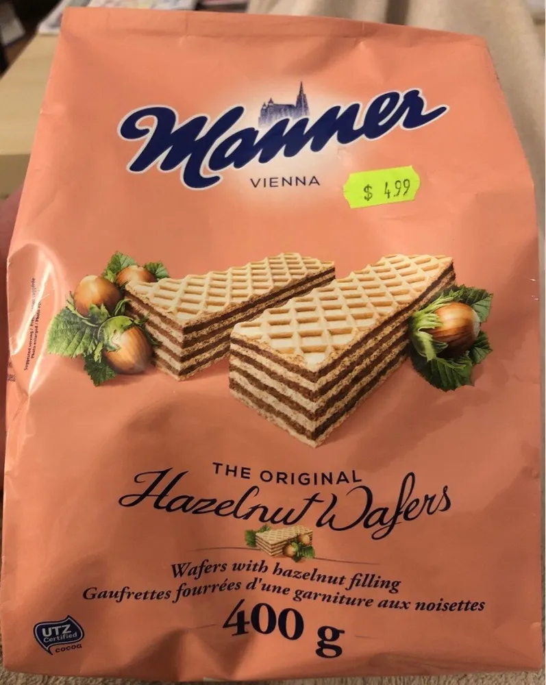 Gaufrettes fourrées d'une garniture aux noisettes