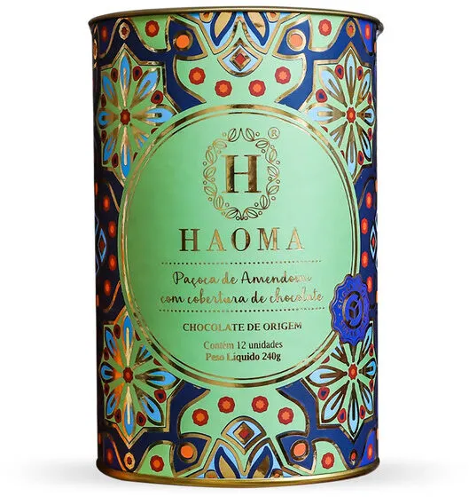 Paçoca Cobertura Chocolate Zero Lactose Haoma Lata 240g 12 Unidades