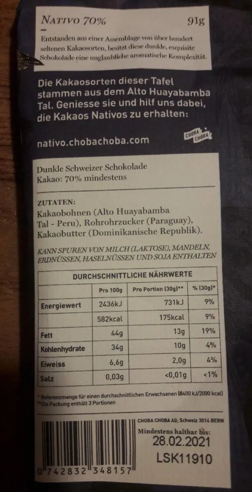 Chocolat 70% noir
