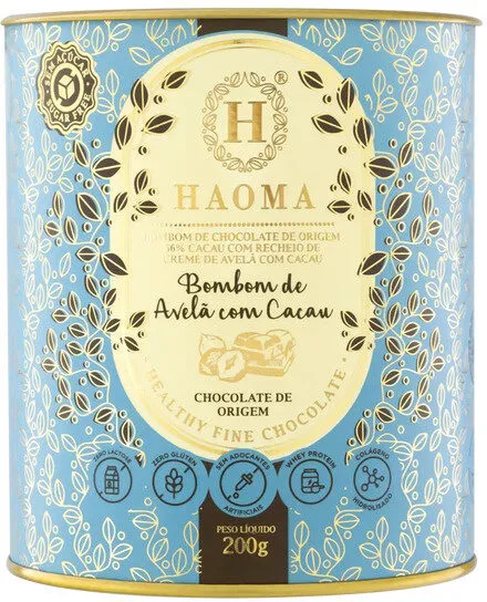 Bombom 56 Cacau Recheio Creme De Avelã Com Cacau Zero Lactose Haoma Lata 200g