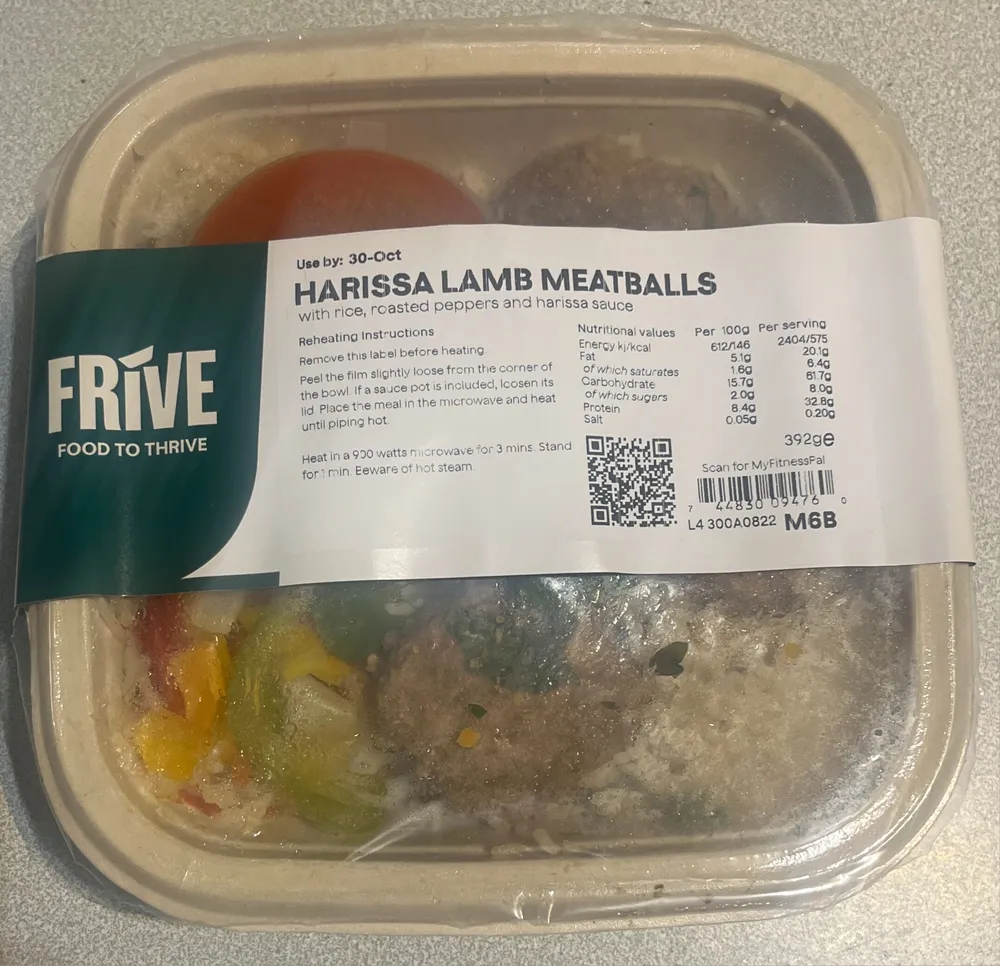 Harissa Lamb Meatballs with rice, roasted peppers and harissa sauce