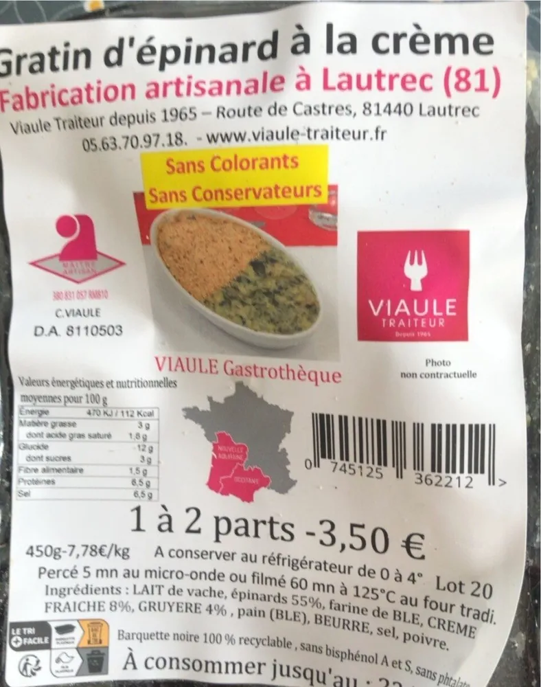 Gratin d’epinards a la creme