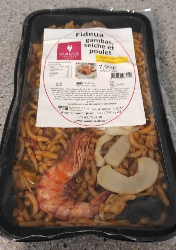Fideua gambas,seiche et poulet
