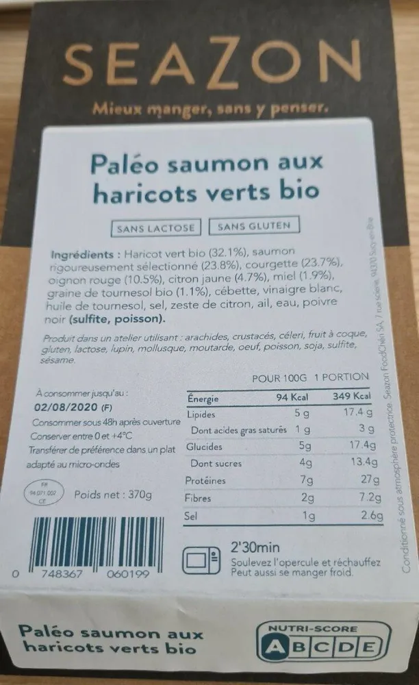Paléo Saumon aux haricots verts bio