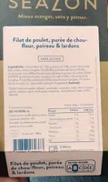 Filet de poulet, puree de chou fleur, poireau et lardons