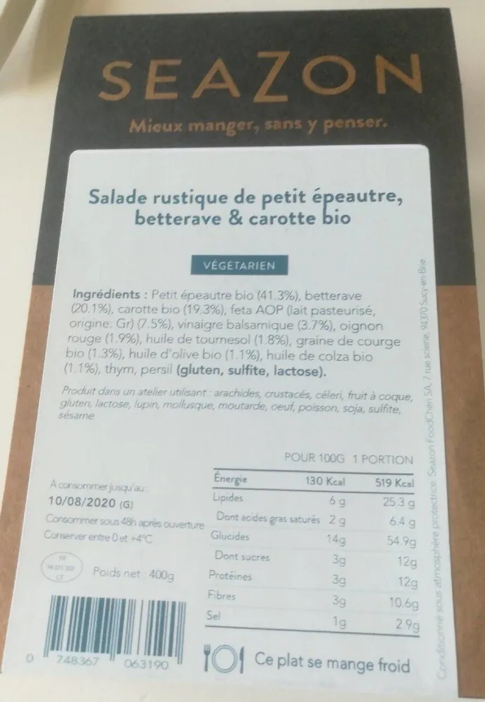 Salade rustique de petit épeautre betterave & carotte bio