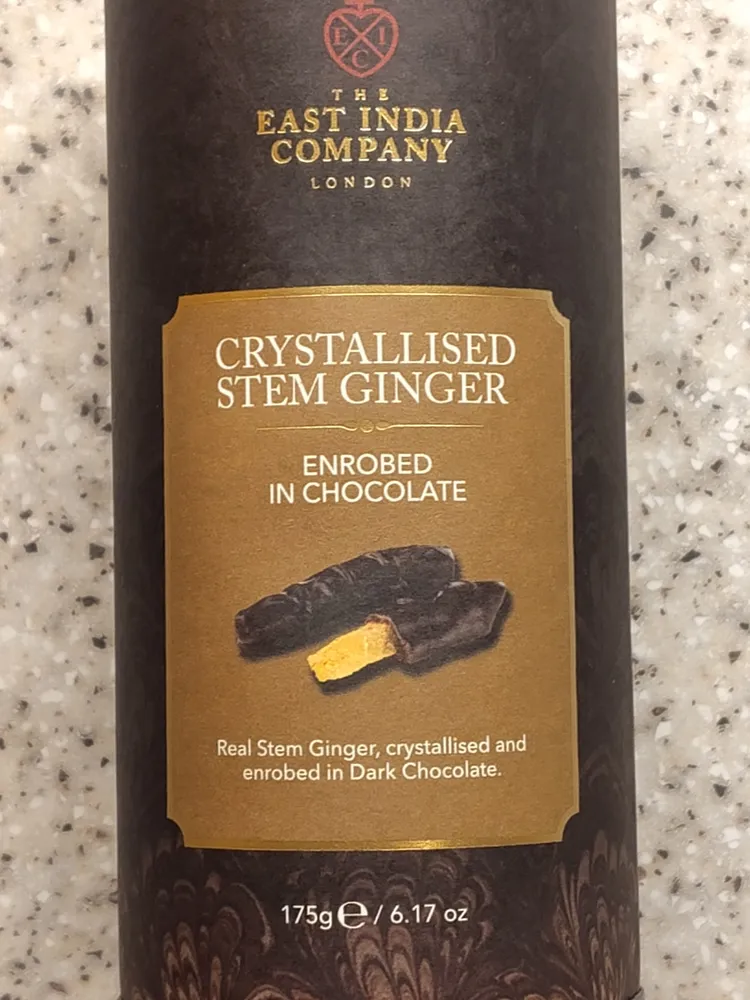Dark chocolate enrobed ginger