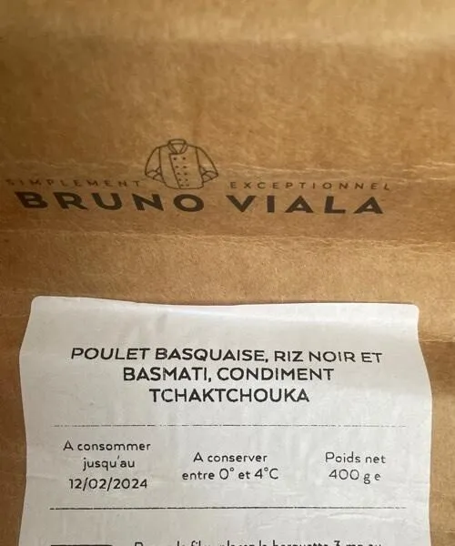 Poulet basquaise riz noir et basmati, condiment tchaktchouka