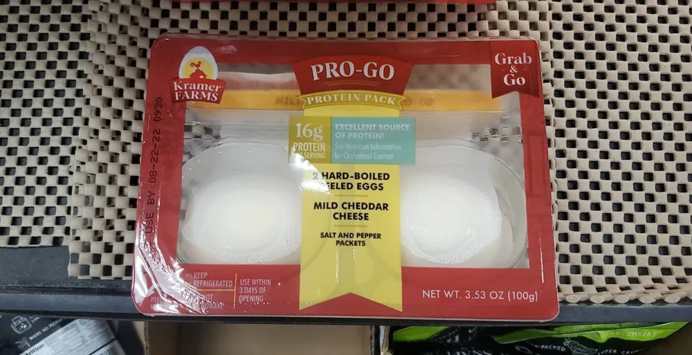 2 HARD-BOILED PEELED EGGS and MILD CHEDDAR CHEESE - Salt and Pepper