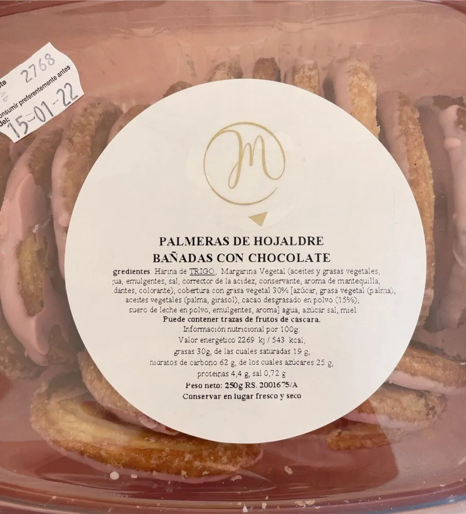Palmeras de hojaldre bañadas con chocolate