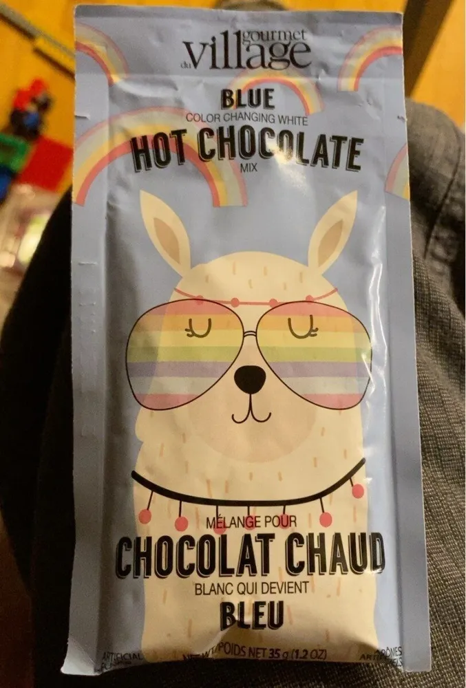 Mélange pour chocolat chaud blanc qui devient bleu