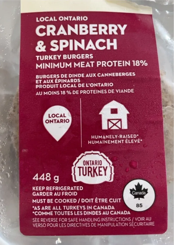 Cranberry and spinach turkey burgers