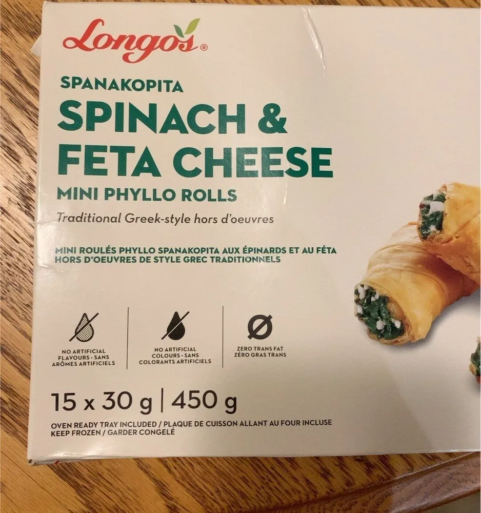 Spinach and feta cheese, mini phyllo rolls