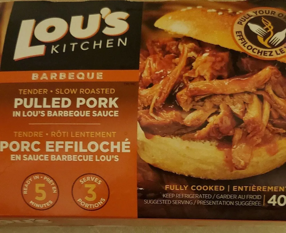 pulled pork in lou's barbeque sauce