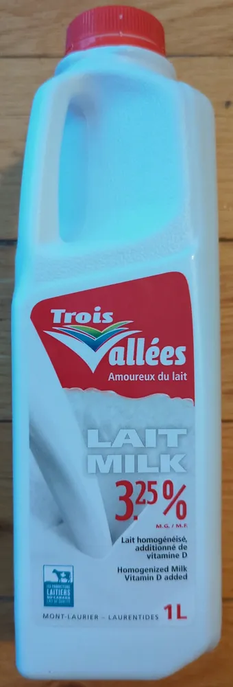 Lait 3,25% homogénéisé, additionné de vitamine D