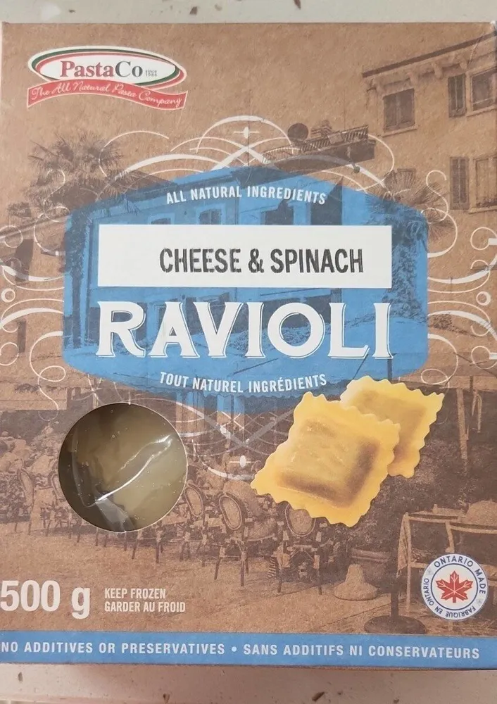 Cheese and spinach ravioli