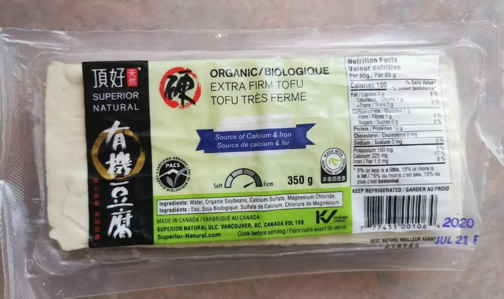 Organic Tofu High in Calcium Source of Iron