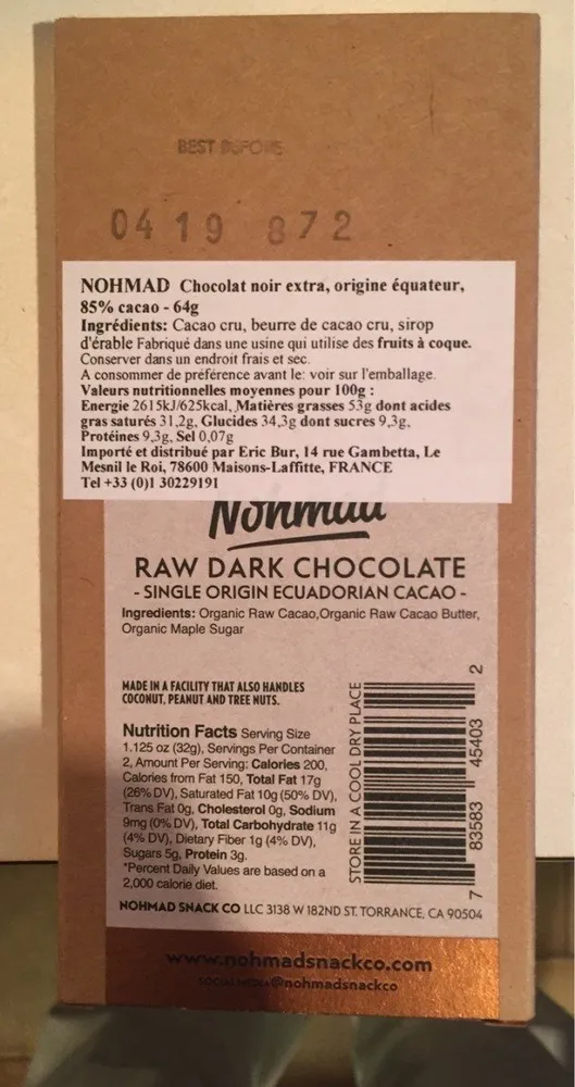 Raw dark chocolate