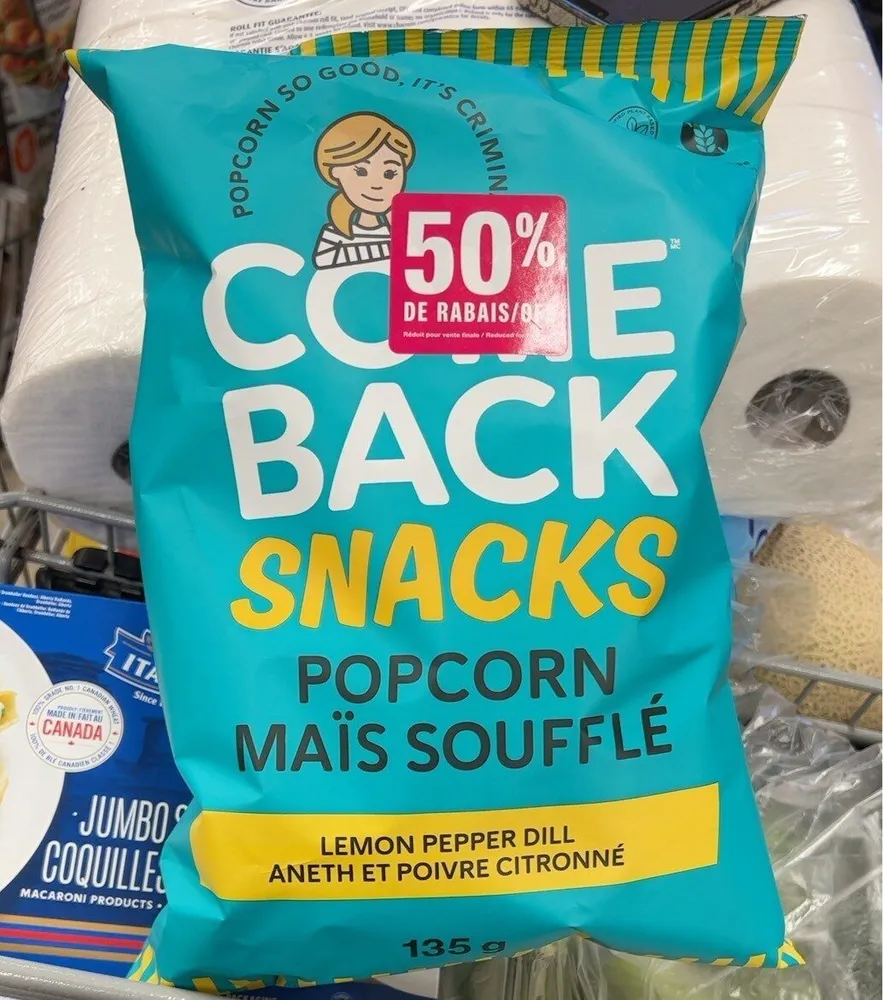 Come back snacks lemon pepper dill popcorn