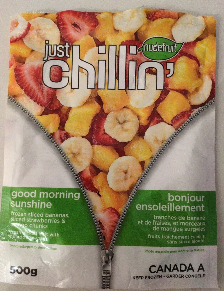 Good Morning Sunshine frozen bananas, strawberry, mangos