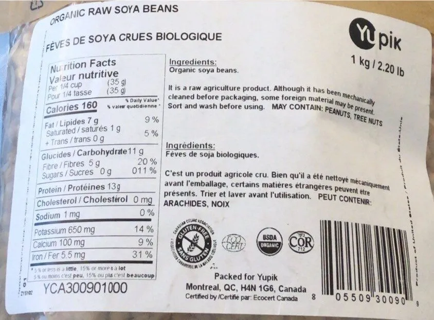 Organic raw soya beans