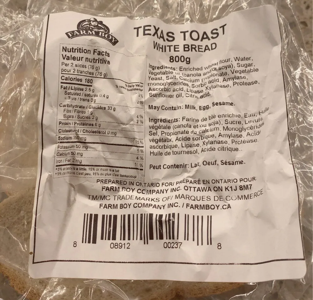 Texas toast white bread