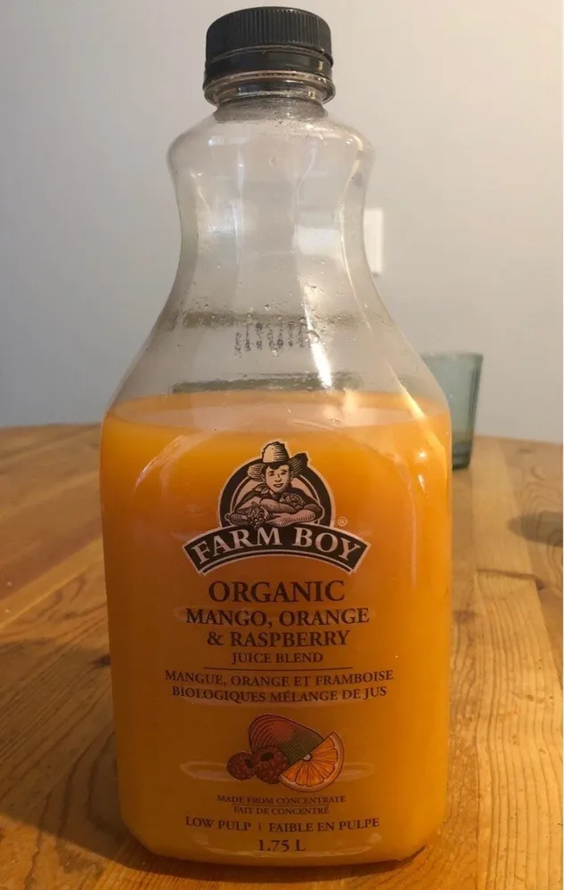organic mango, orange, raspberry juice blend