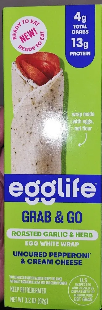 GRAB & GO ROASTED GARLIC & HERB EGG WHITE WRAP UNCURED PEPPERONI & CREAM CHEESE