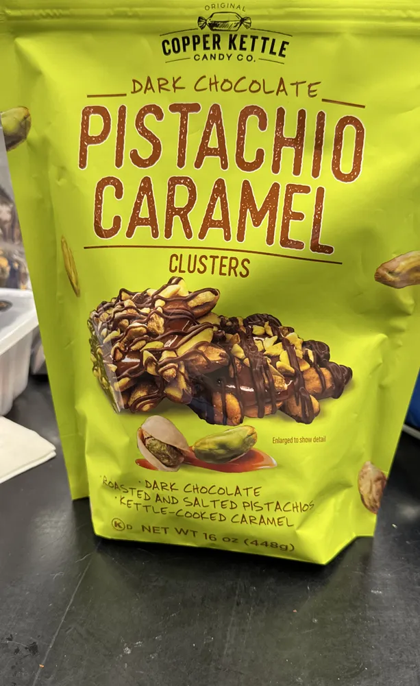 Dark Chocolate Pistachio Caramle Clusters