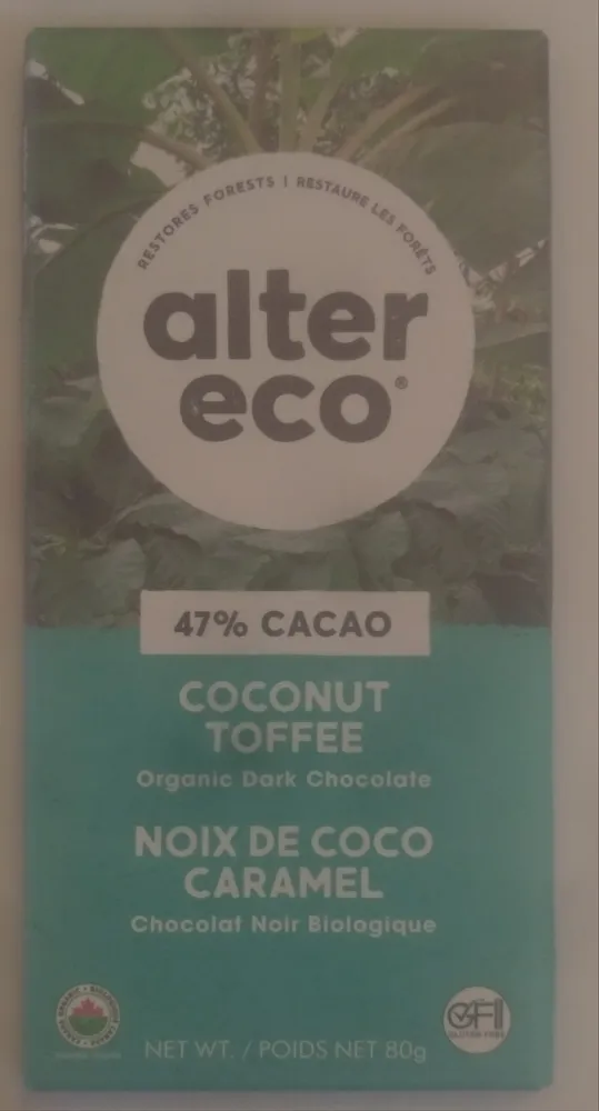 47% Cacao Coconut Toffee Organic Dark Chocolate