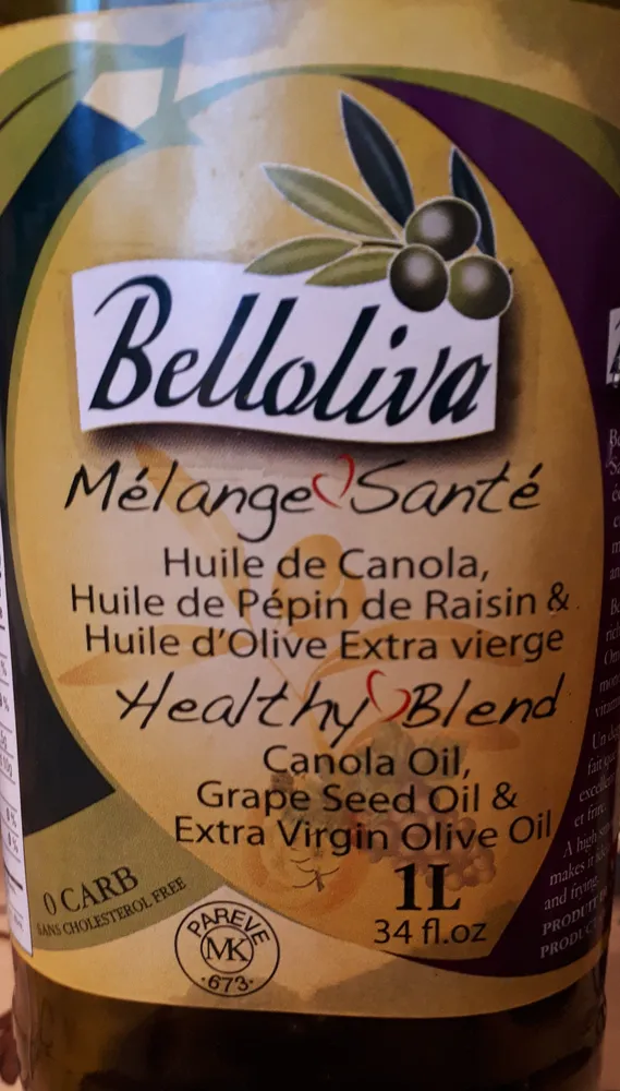 Belloliva Mélange Santé, Huile de Canola, Huile de Pépin de Raisin & Huile d'Olive Extra vierge