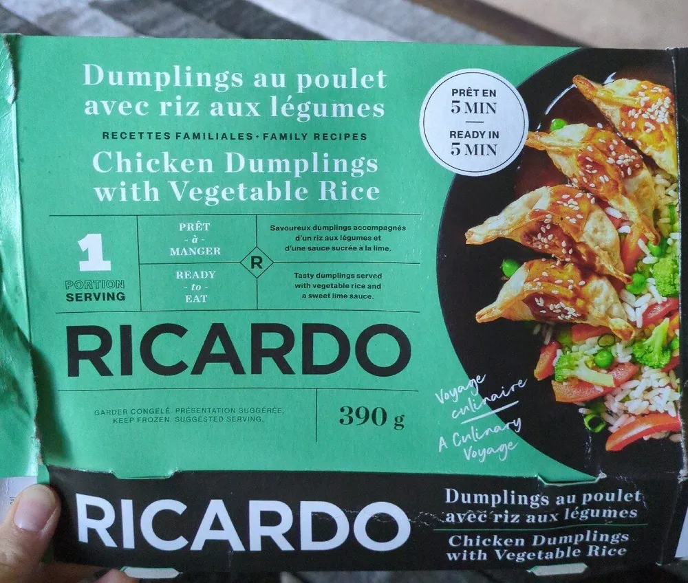 Dumpings au poulet avec riz aux légumes