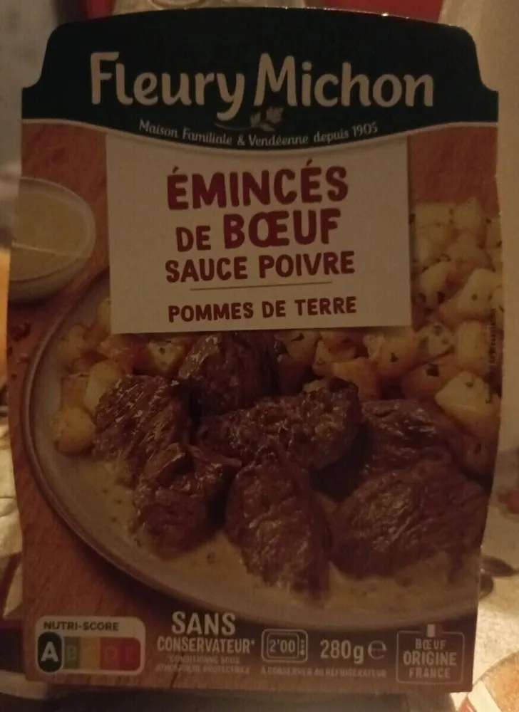 Émincés de boeuf sauce poivre pomme de terre