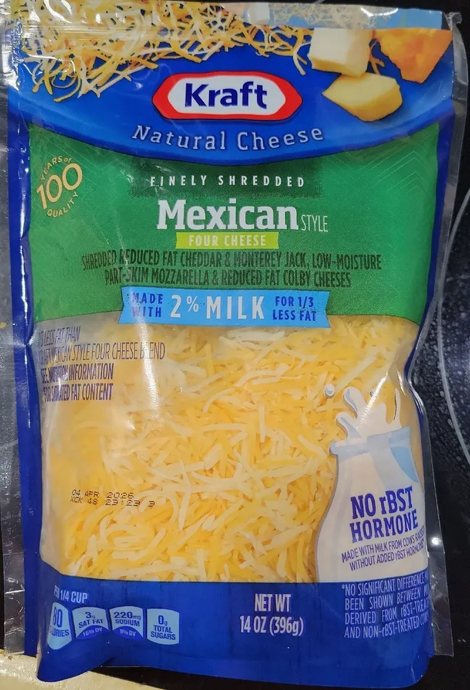 Mexican Style Four Cheese Shredded Reduced Fat Cheddar & Monterrey Jack Cheese Blend