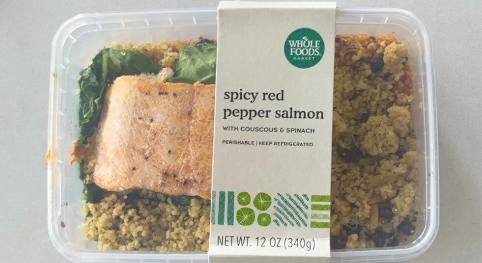 Spicy Red Pepper Salmon with Couscous & Spinach