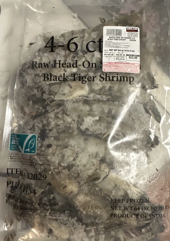 Raw head on farmed black tiger Shrimp
