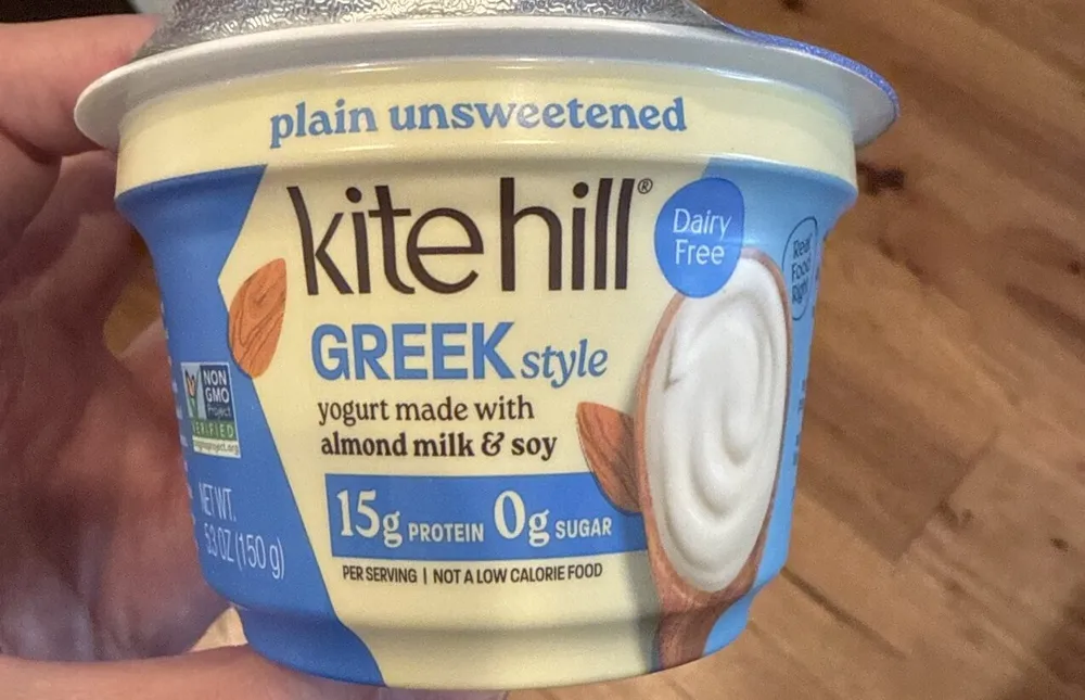 GREEK style yogurt made with almond milk & soy
