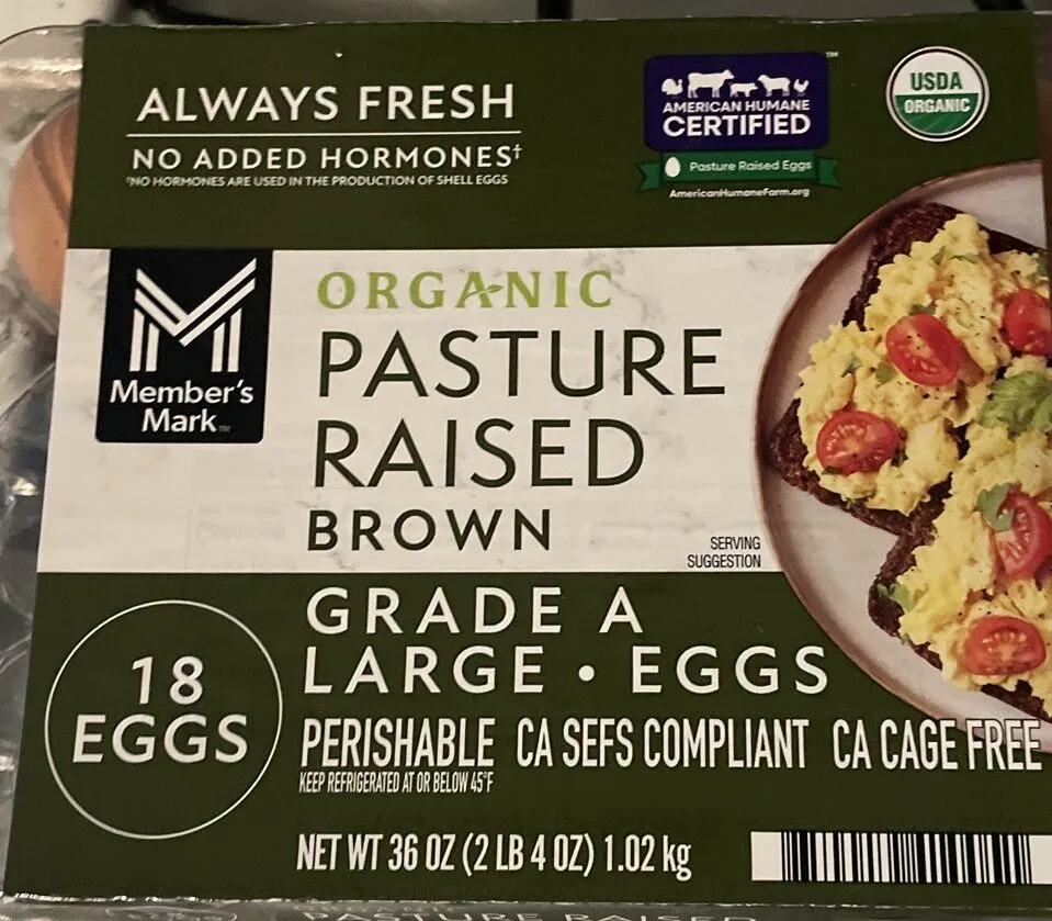 Organic pasture raised brown grade a large eggs